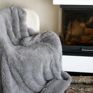 Plaid imitation poils longs 130x170cm 450g/m² - Longwool gris clair