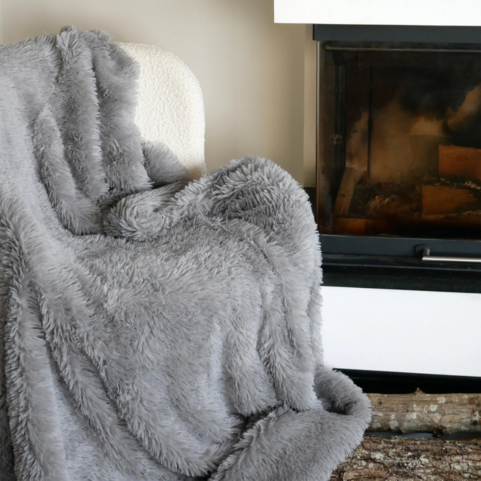 Plaid imitation poils longs 130x170cm 450g/m² - Longwool gris clair