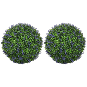 Lot de 2 buis artificiels topiaires boules Ø42cm avec fleurs de lavande