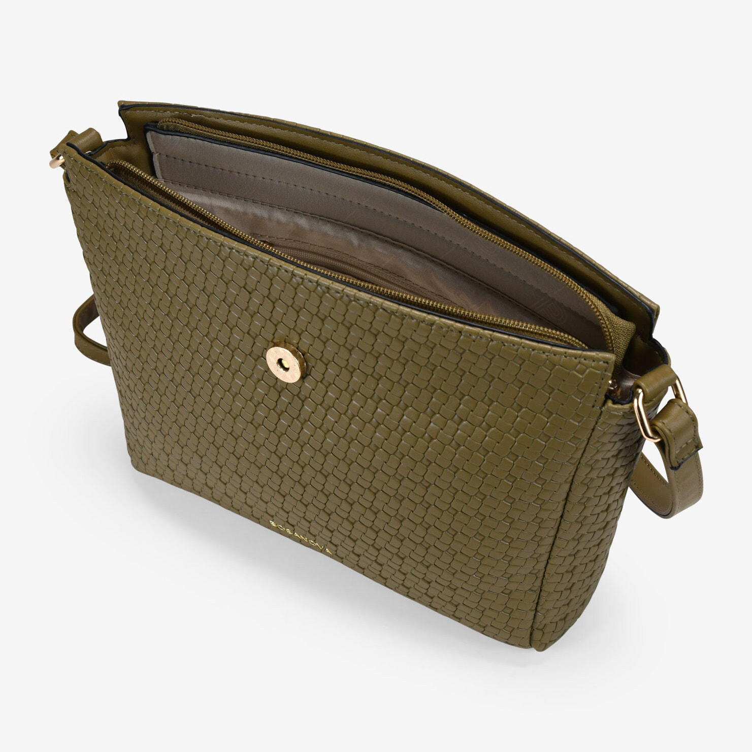 Bolso bandolera verde con solapa de metal