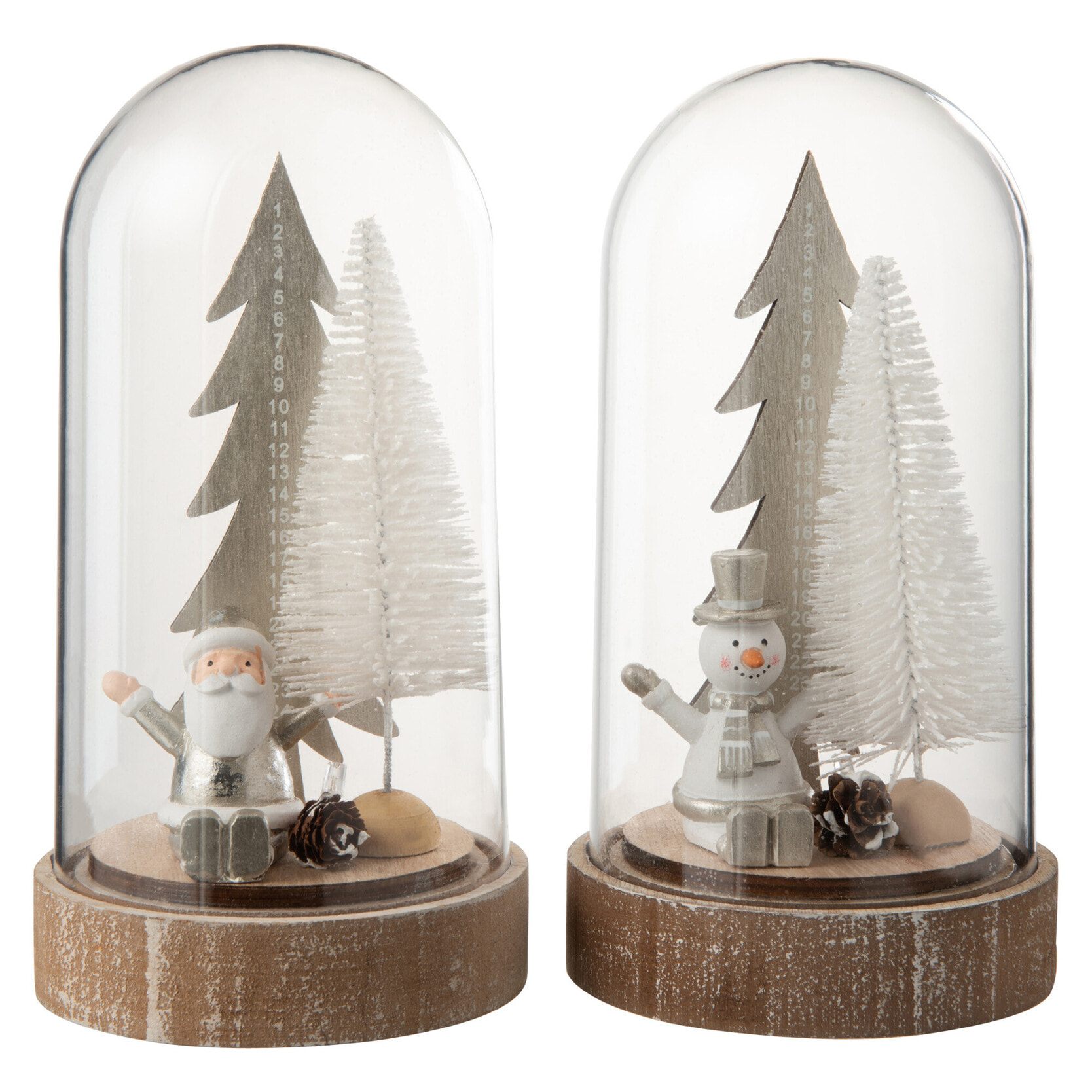 J-Line décoration cloche Noël - bois - argent/blanc - large - 2 pcs - LED