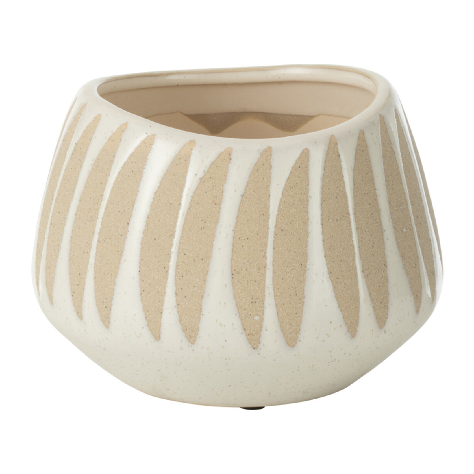 J-Line cache-pot Kai - céramique - beige/blanc - small - Ø 16 cm