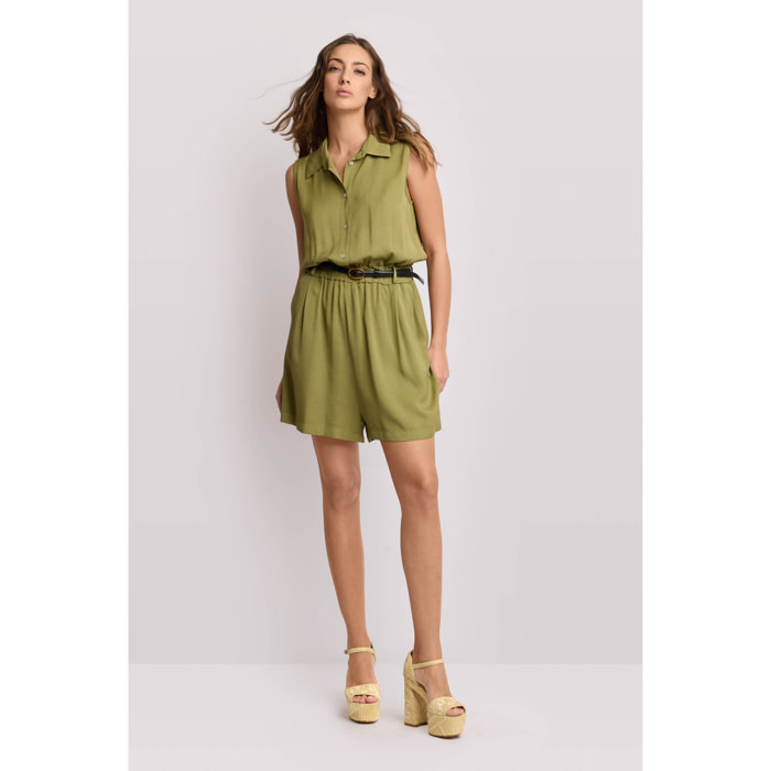 Kocca - Tuta corta con colletto a camicia Donna, Tinta unita, Colletto di camicia