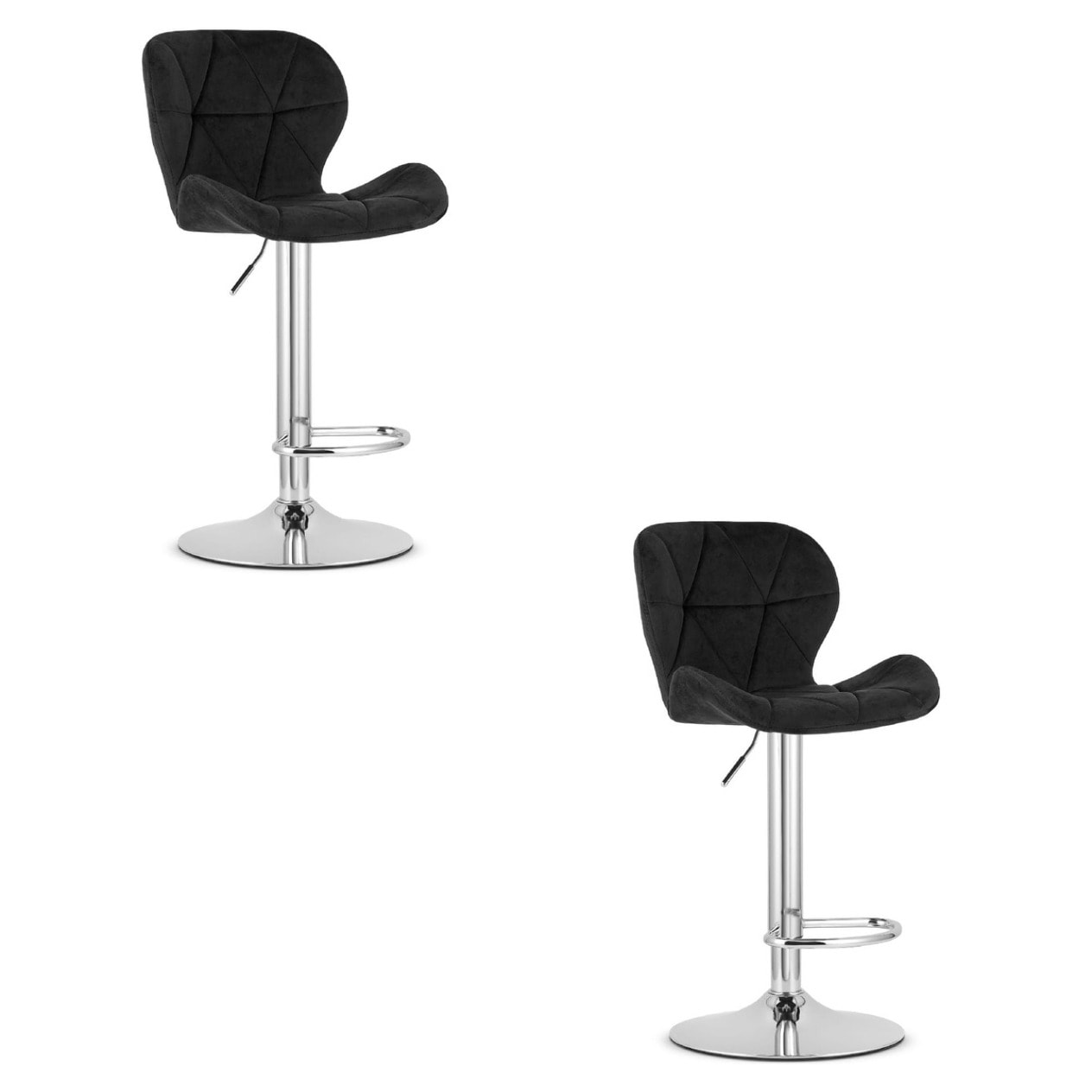 Set di 2 Sgabelli West in Velluto Nero con Base Cromata
