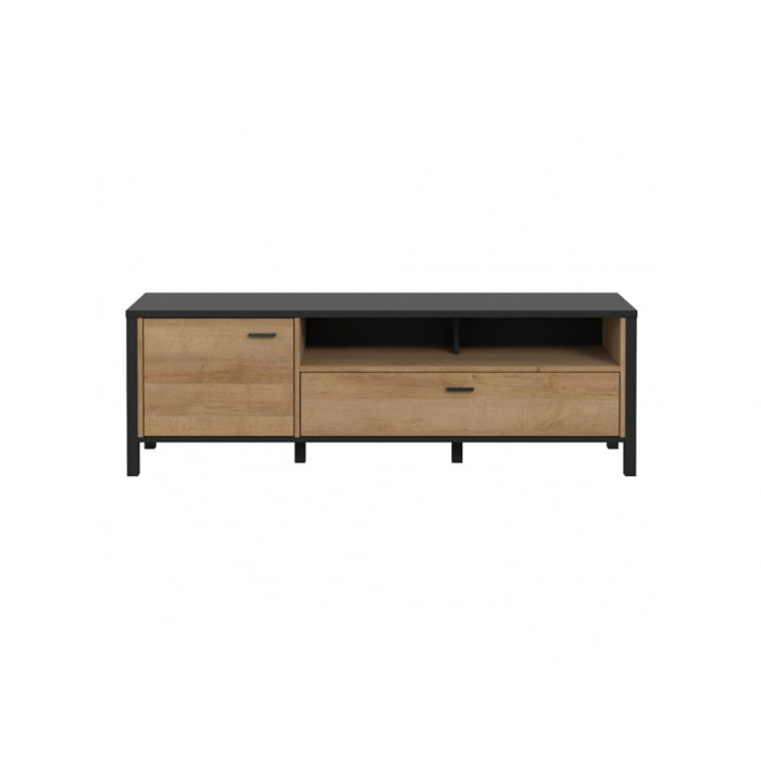 Meuble TV avec rangement en bois effet chêne - MIAMI