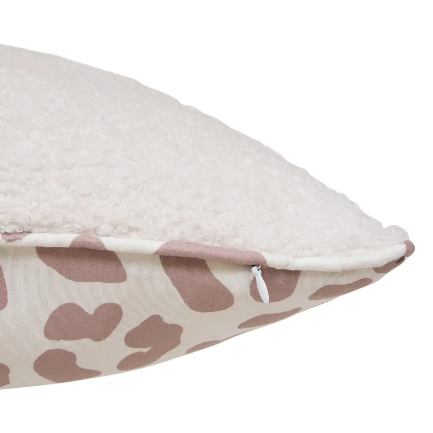 Coussin reversible bouclette/léopard Jaiko 40x40cm blanc et rose