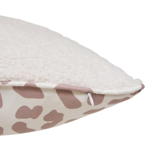 Coussin reversible bouclette/léopard Jaiko 40x40cm blanc et rose