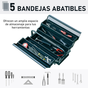 Caja de Herramientas Metálica, Maletín de Herramientas de Acero Plegable con 5 Bandejas y Asa, para Taller, Garaje, 45x20x34,5 cm, Verde Oscuro