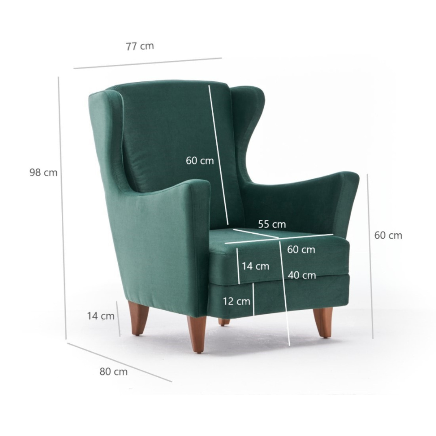Fauteuil à oreilles en velours vert MATHIS