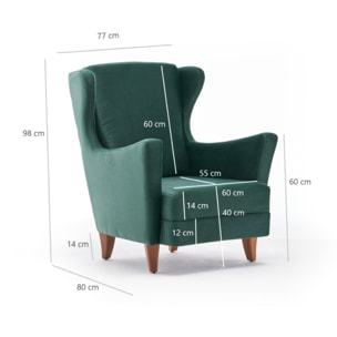 Fauteuil à oreilles en velours vert MATHIS