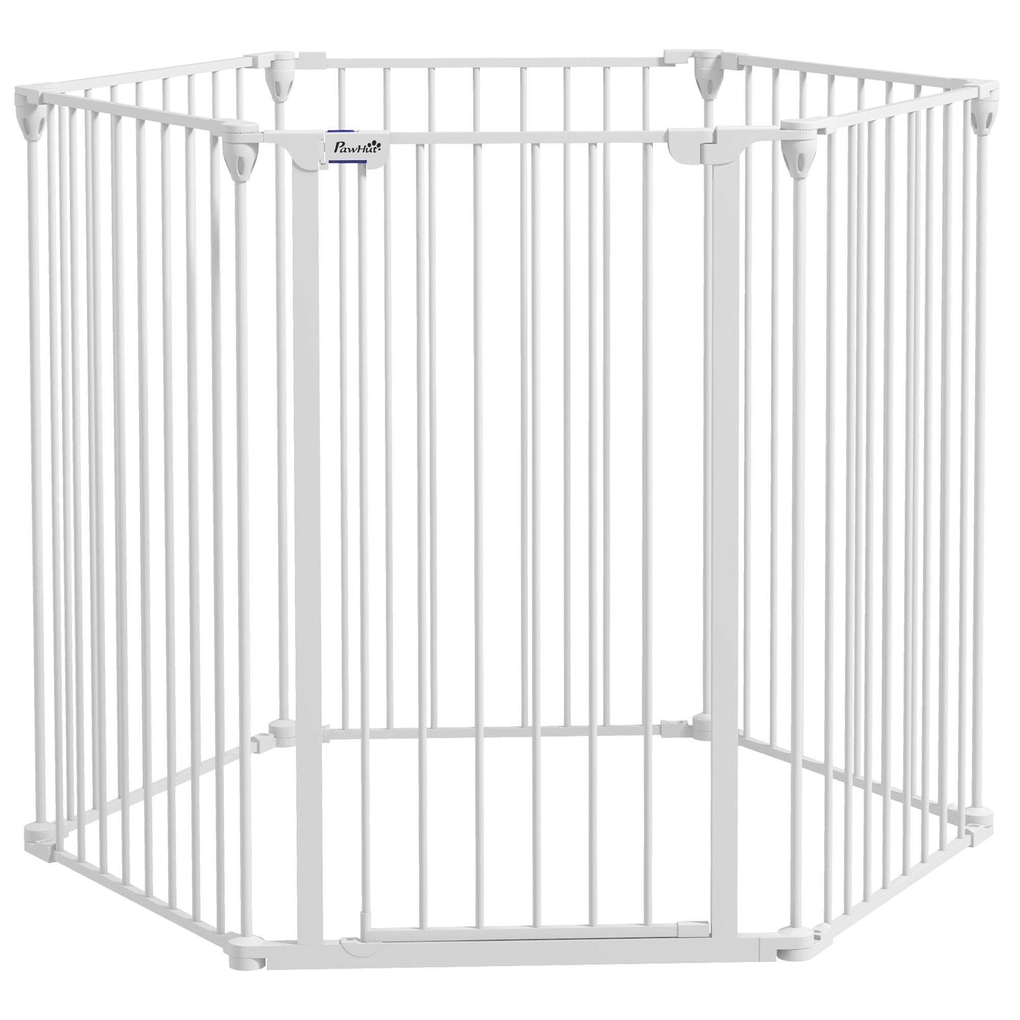 Barrière de sécurité parc enclos chien modulable pliable porte verrouillable intégrée 6 panneaux acier PP blanc