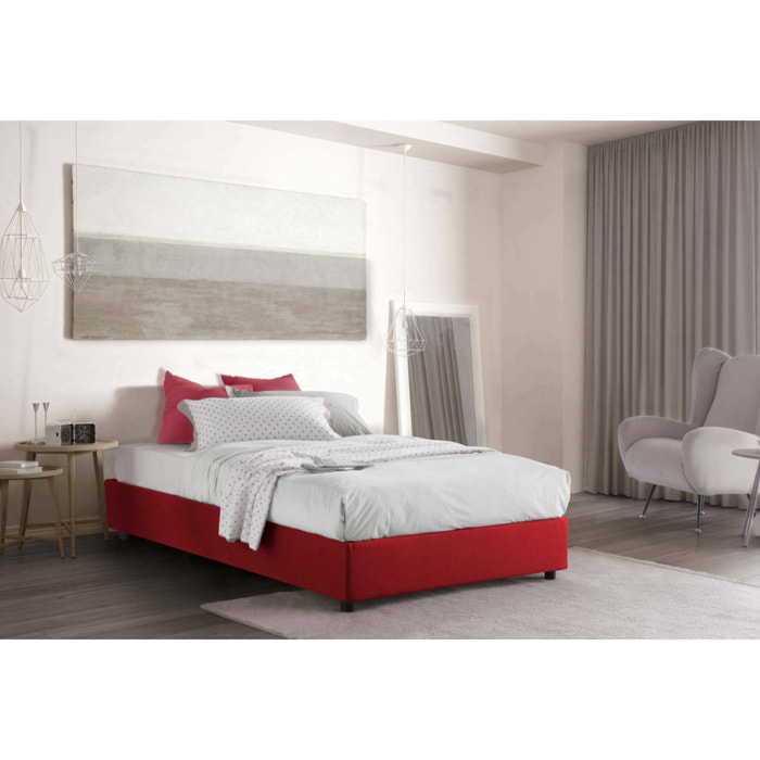 Letto piazza e mezza Camilla, Letto contenitore con rivestimento in tessuto, 100% Made in Italy, Apertura laterale, adatto per materasso Cm 120x190, Rosso