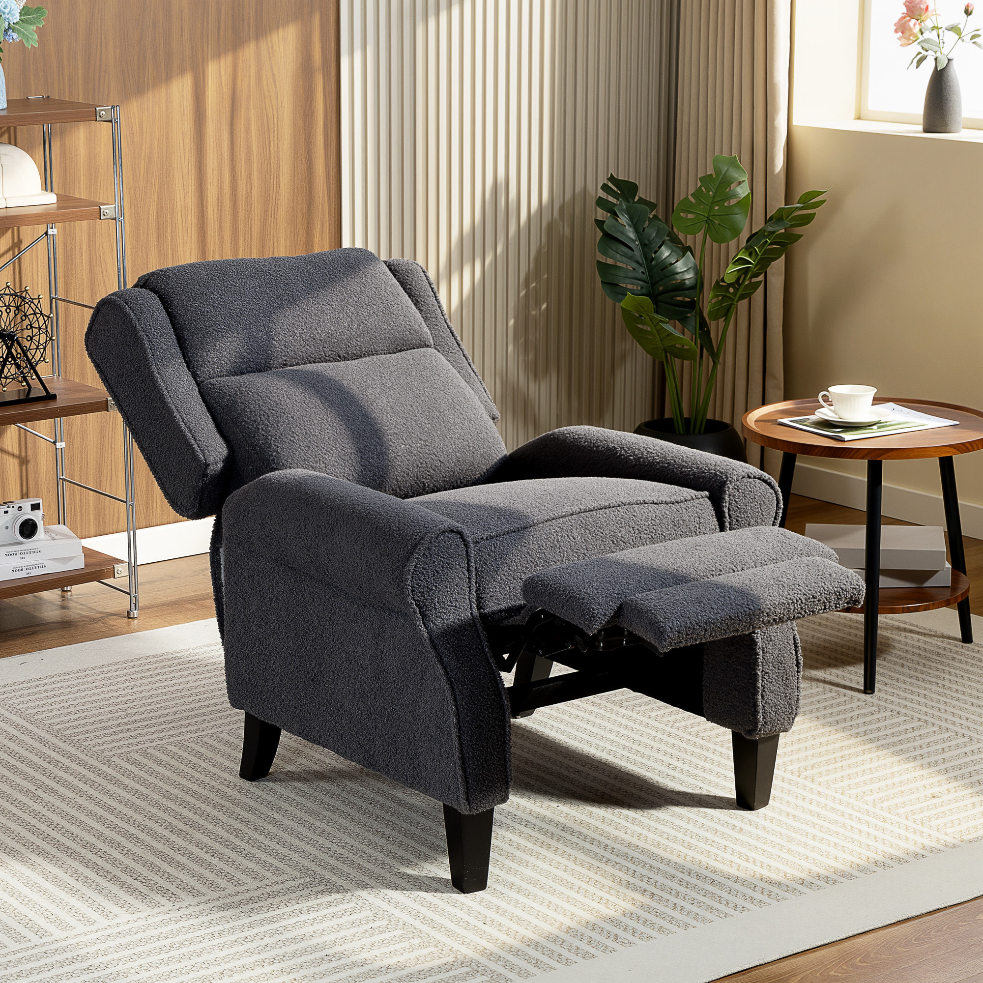 Fauteuil classique chic inclinable bouclette anthracite