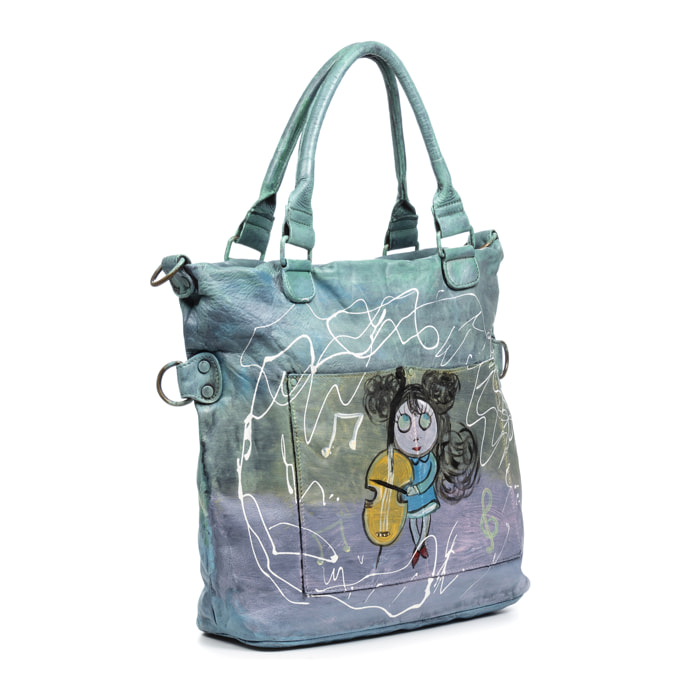 Anterivo borsa shopper donna. Pelle autentica finitura Sauvage dipinta a mano