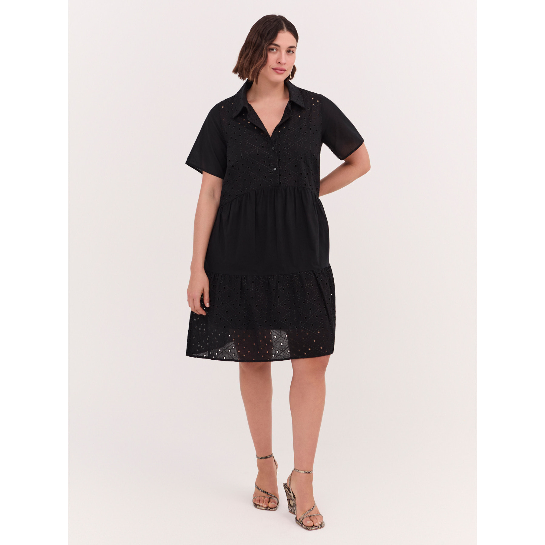 Fiorella Rubino - Vestido con volantes Smile en color sangallo - Negro