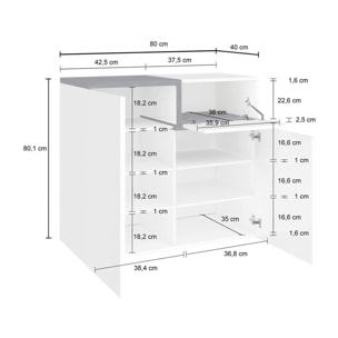 Scarpiera moderna, Made in Italy, a 2 ante e 1 anta a ribalta, Portascarpe da ingresso, Mobile multiuso, cm 80x40h80, colore Bianco lucido e Grigio Ardesia