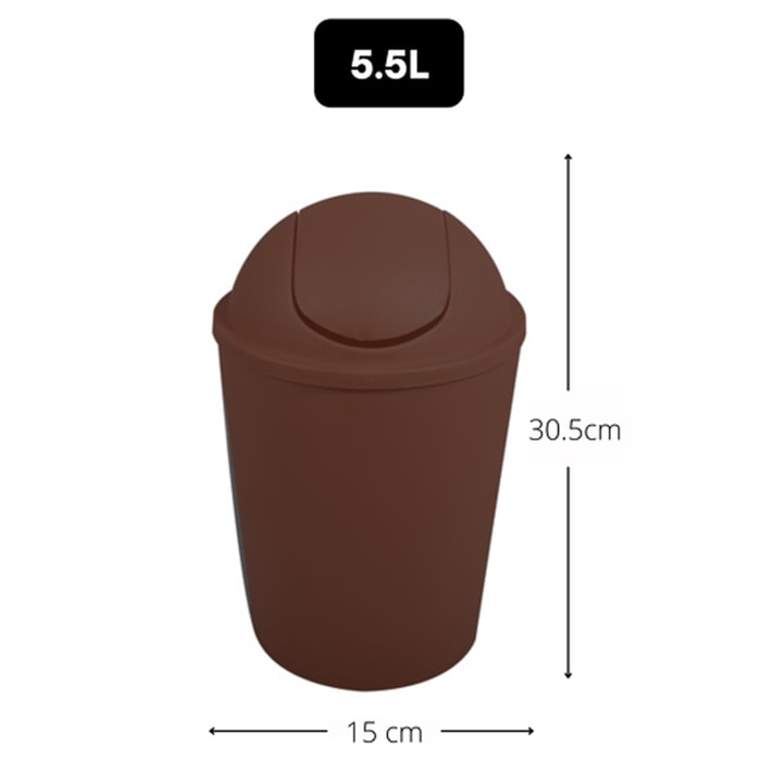 CUBO DE BASURA "AKO" 5,5L CON TAPA ABATIBLE CHOCOLATE