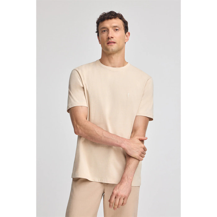 Camiseta beige básica de cuello redondo y bordado Rigby Best