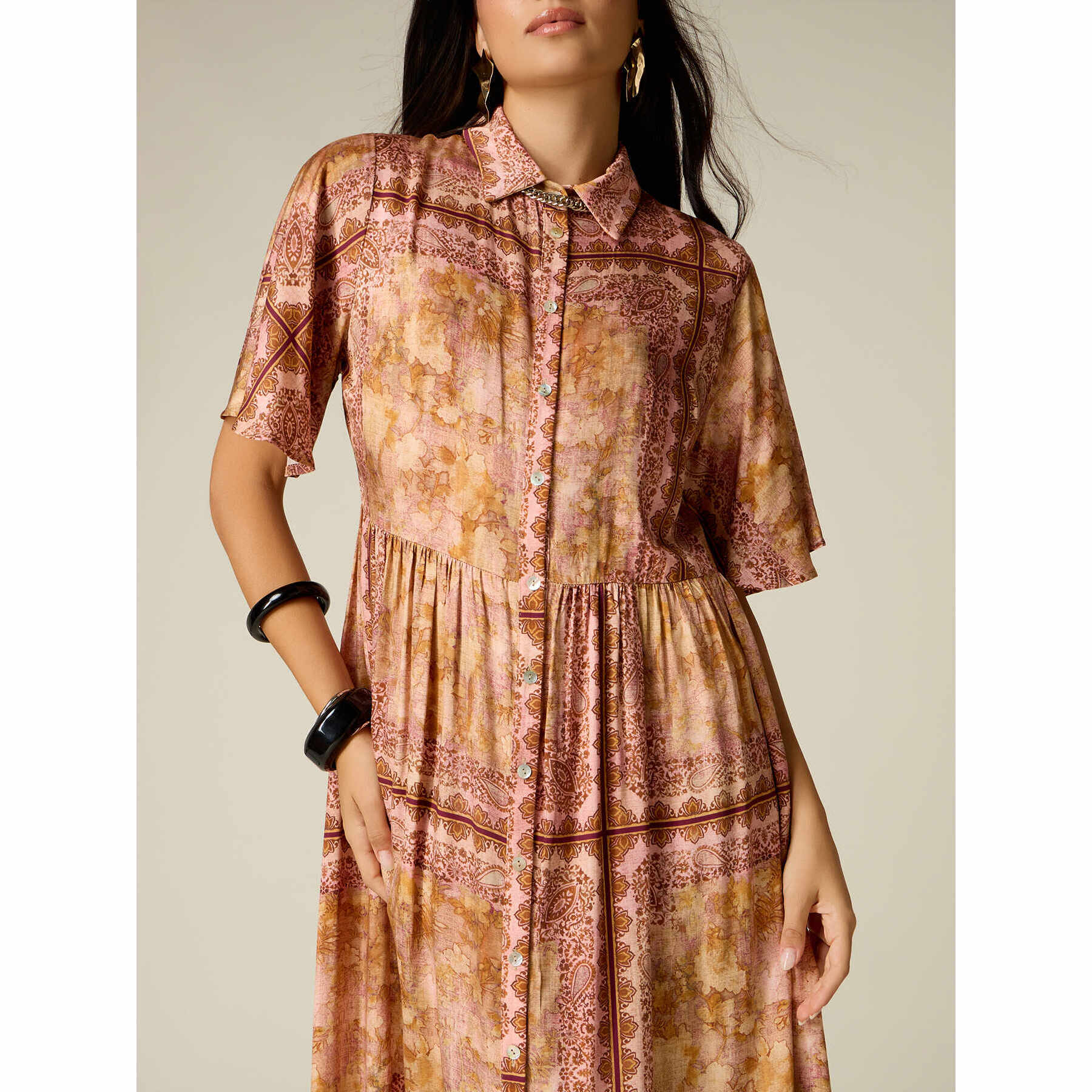 Oltre - Vestido camisero de viscosa estampado - Naranja sol