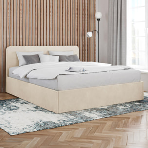 Lit avec tete de lit arrondie Louise - Velours beige