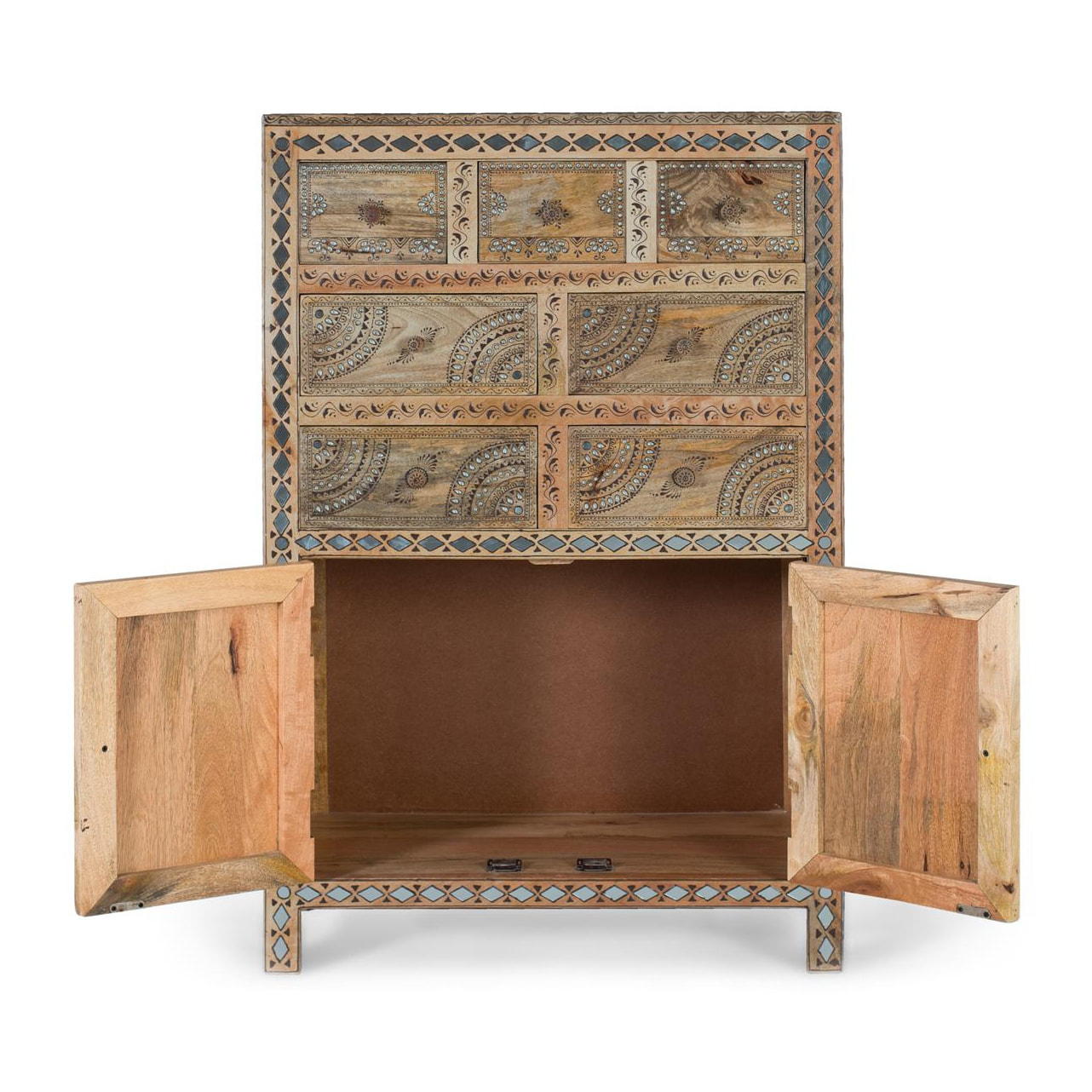 Cómoda de Madera de Mango 80 Cm Estilo Artesanal Étnico