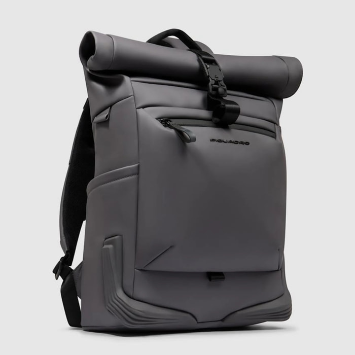 Piquadro Zaino roll-top per PC e iPad® con cinghia pettorale, agganci per lucchetto e luce portatile da bici