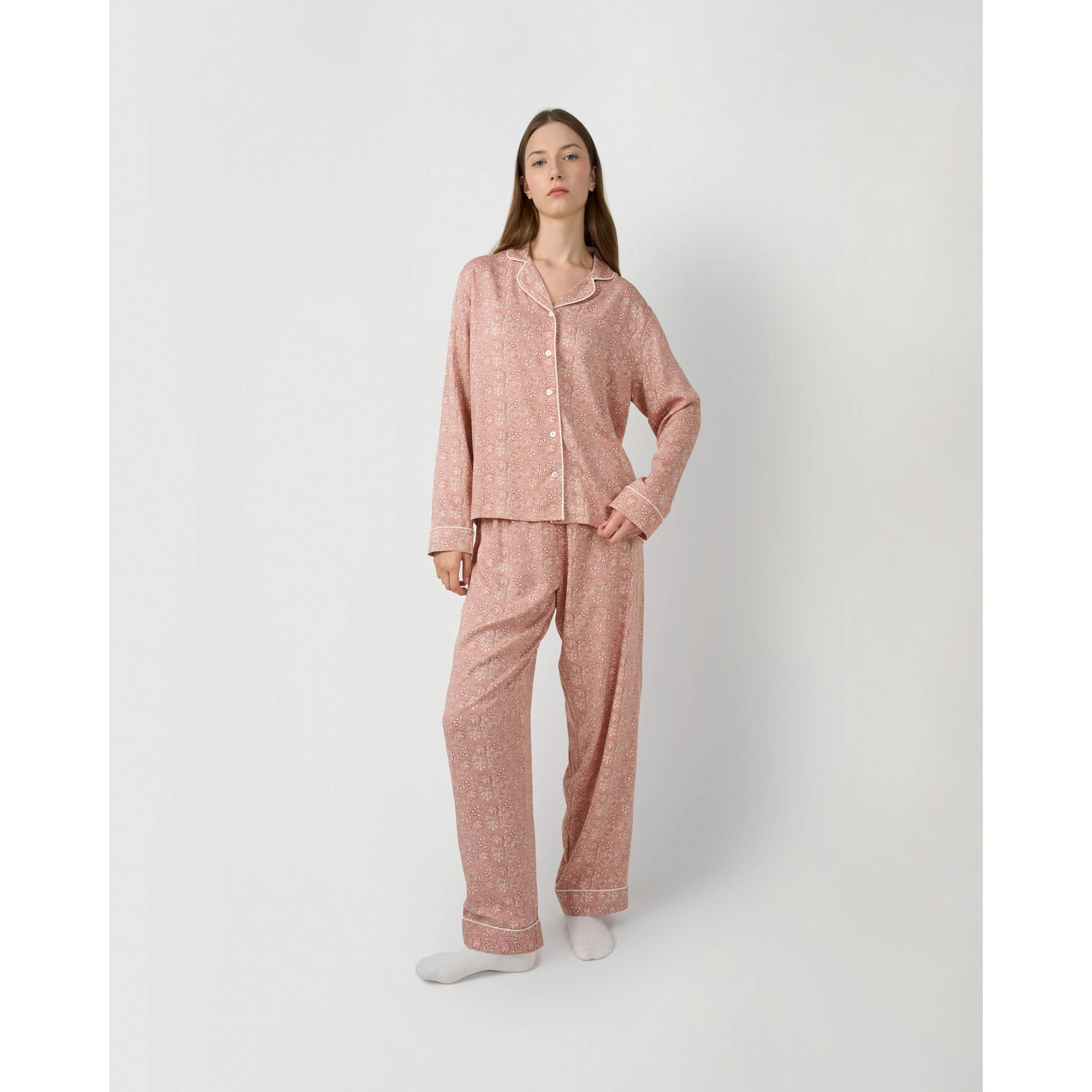 Pijama largo camisero viscosa eclat rosa