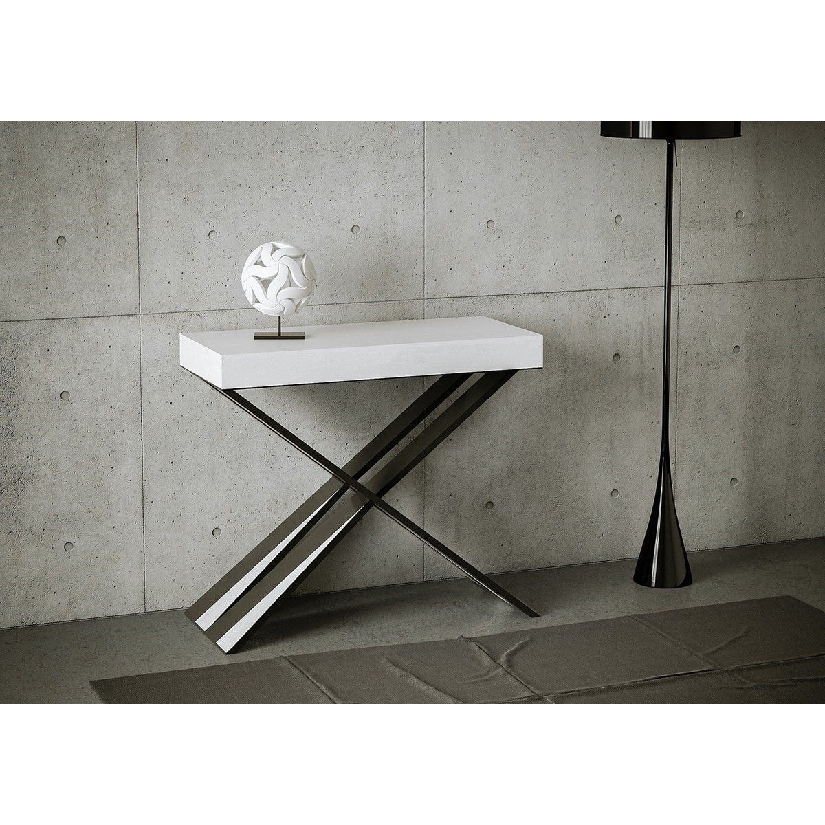 Console extensible 90x40/196 cm Diago Small Frêne Blanc cadre Anthracite