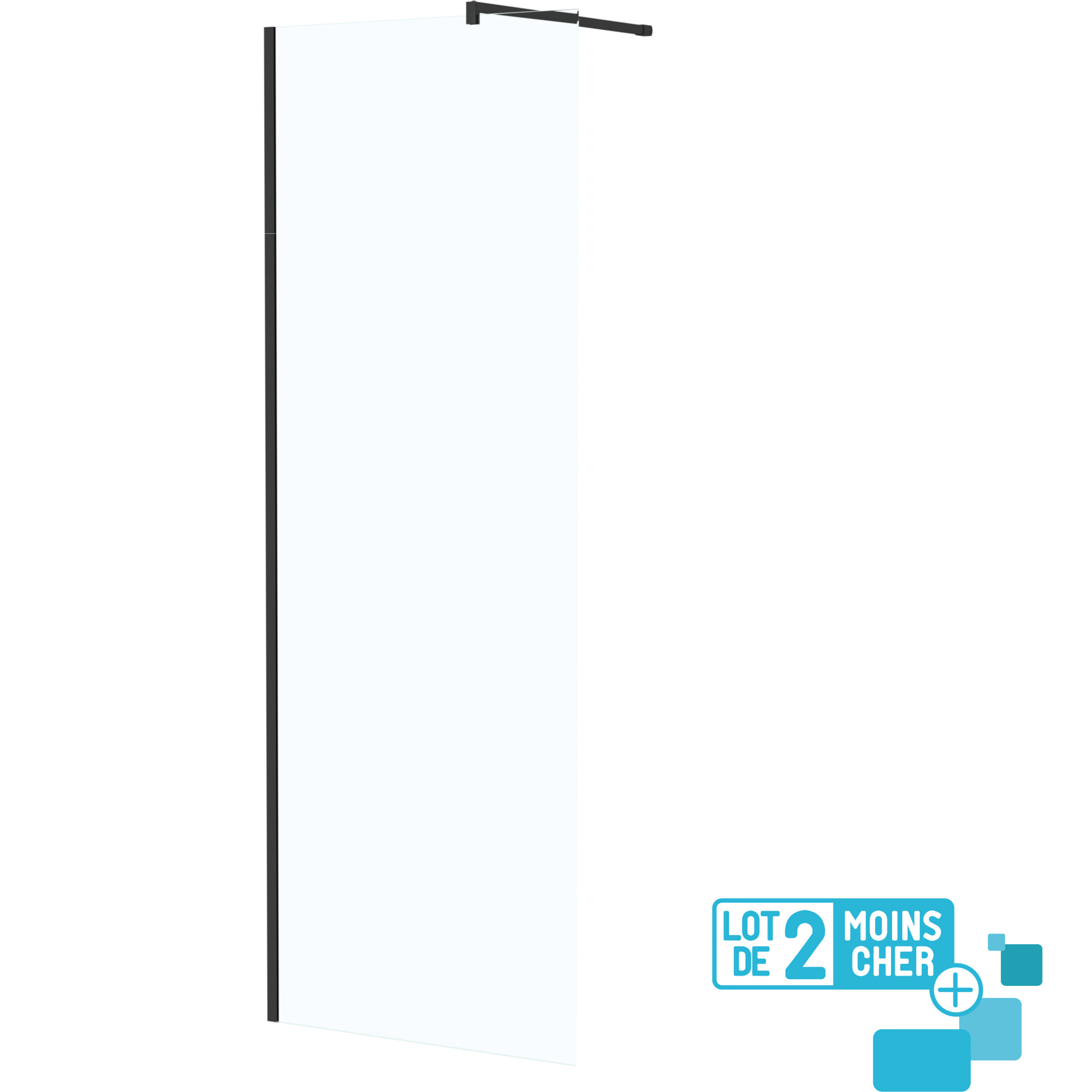 LOT de 2 Parois de Douche 70x195 cm en Verre Trempé 5 mm - Profilés et Bras Noirs