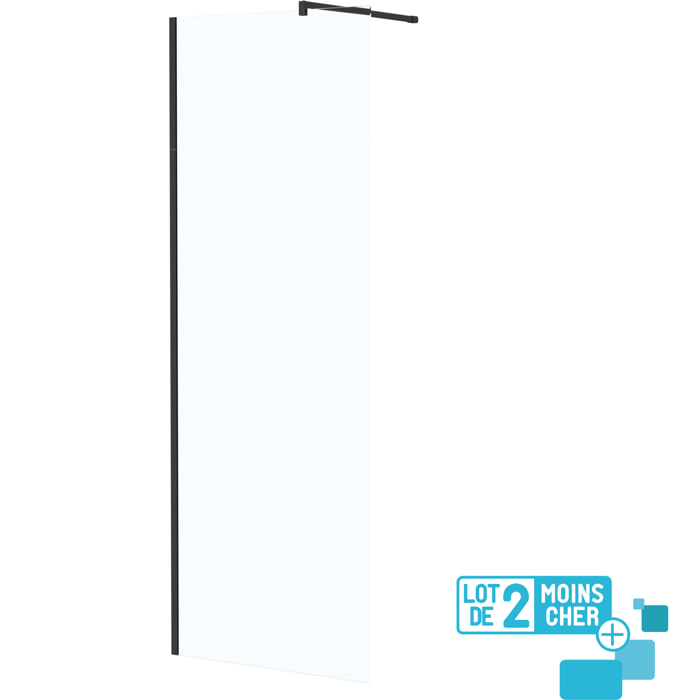 LOT de 2 Parois de Douche 70x195 cm en Verre Trempé 5 mm - Profilés et Bras Noirs
