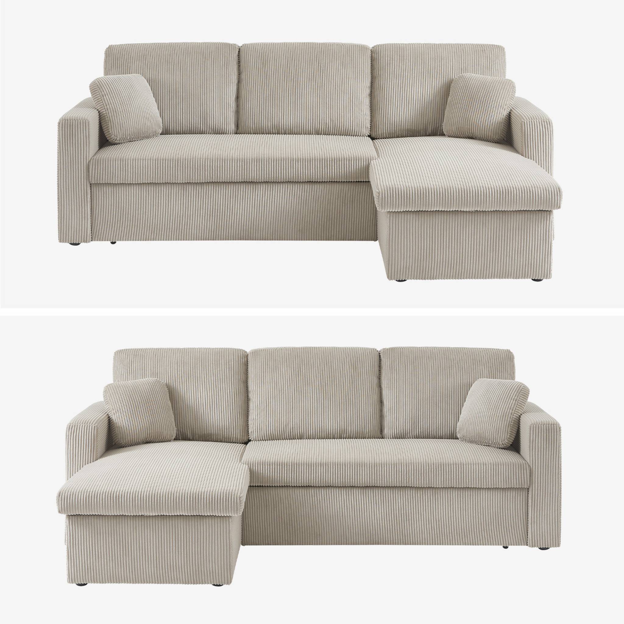 Canapé d'angle convertible et réversible IDA. velours côtelé grosse côte greige. 3 places