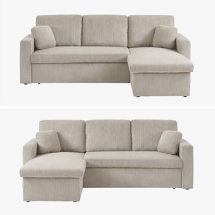 Canapé d'angle convertible et réversible IDA. velours côtelé grosse côte greige. 3 places