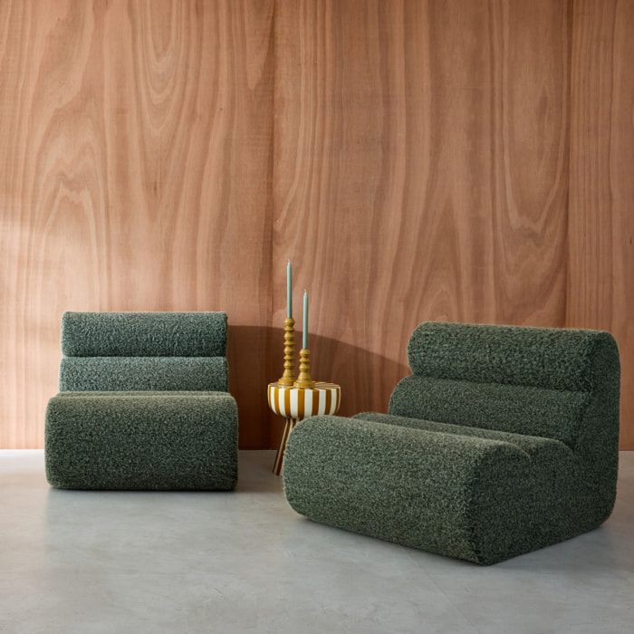 Lot de 2 chauffeuses tissu effet alpaca kaki 1 place - L 81 x P 99 x H 75cm - Nova