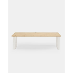 Banco de madera maciza tono natural y patas de hierro color blanco en varias medidas
