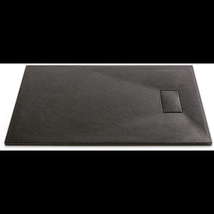 Piatto Doccia Spessore 2.6 Cm Resina SMC Effetto Pietra Stone Ardesia Antiscivolo Riducibile Filopavimento Con Griglia Di Copertura Nero 80x100 Cm