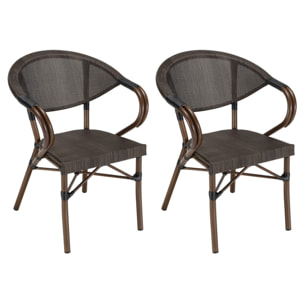 VIANNEY - Lot de 2 chaises de jardin bistrot en acier textilène marron