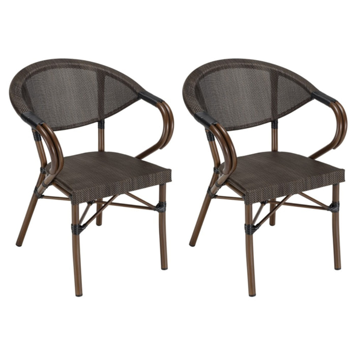 VIANNEY - Lot de 2 chaises de jardin bistrot en acier textilène marron