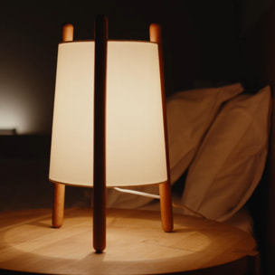 LEDS C4 Woody - Lámpara de Mesa E27 Madera Clara Natural y Textil Blanco