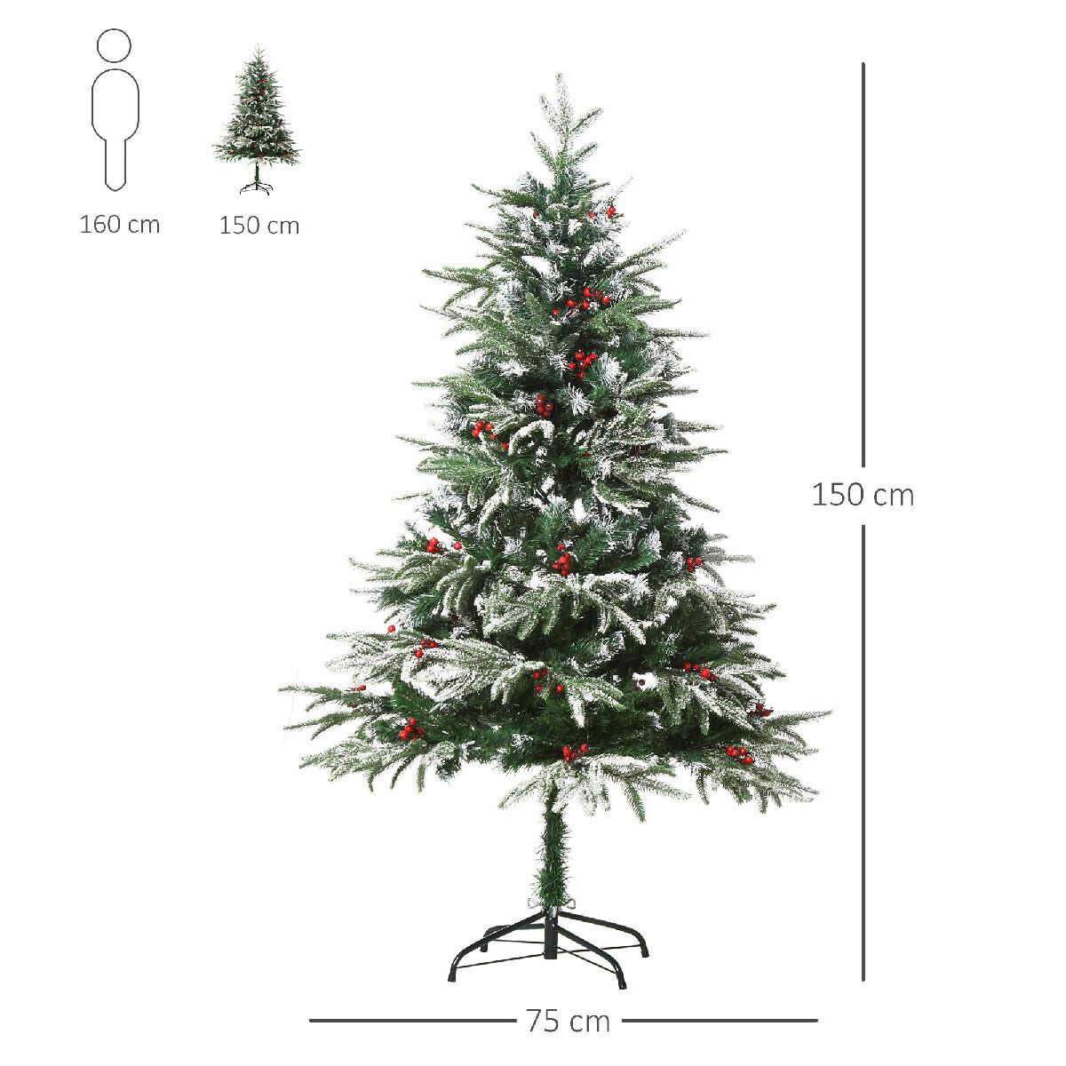 Sapin de Noël artificiel enneigé Ø 75 x 150H cm 451 branches épines imitation Nordmann grand réalisme 56 houx