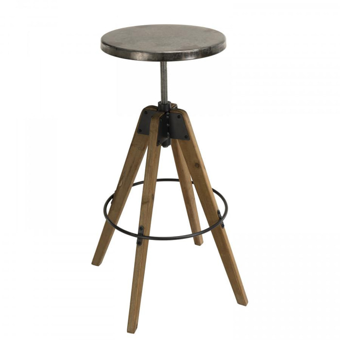 HABY - Tabouret de bar assise ronde Zinc vieilli pieds Sapin