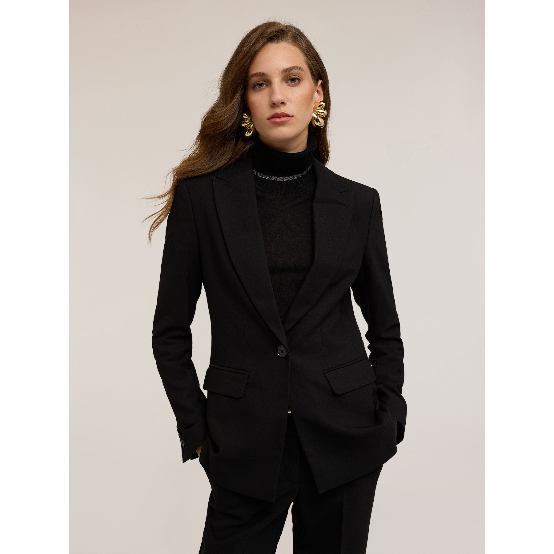 Motivi - Blazer de un solo pecho de viscosa mixta - Negro