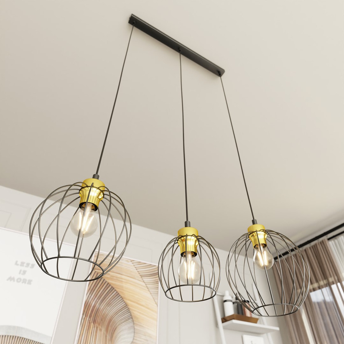 Lampada a sospensione NANDO in acciaio nero e oro