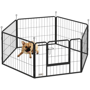 Parque para Perros de 6 Paneles de 60 cm de Altura, Vallas para Perros de Acero Plegable, con Puerta, para Interior y Exterior, Negro