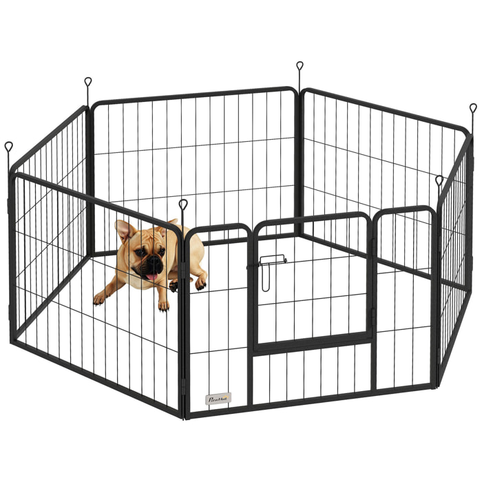 Parque para Perros de 6 Paneles de 60 cm de Altura, Vallas para Perros de Acero Plegable, con Puerta, para Interior y Exterior, Negro