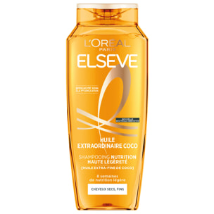 Lot de 12 - L'Oréal Paris Elseve Huile Extraordinaire Shampooing Nutrition Haute Légèreté à l'Huile Extra-Fine de Coco 250ml