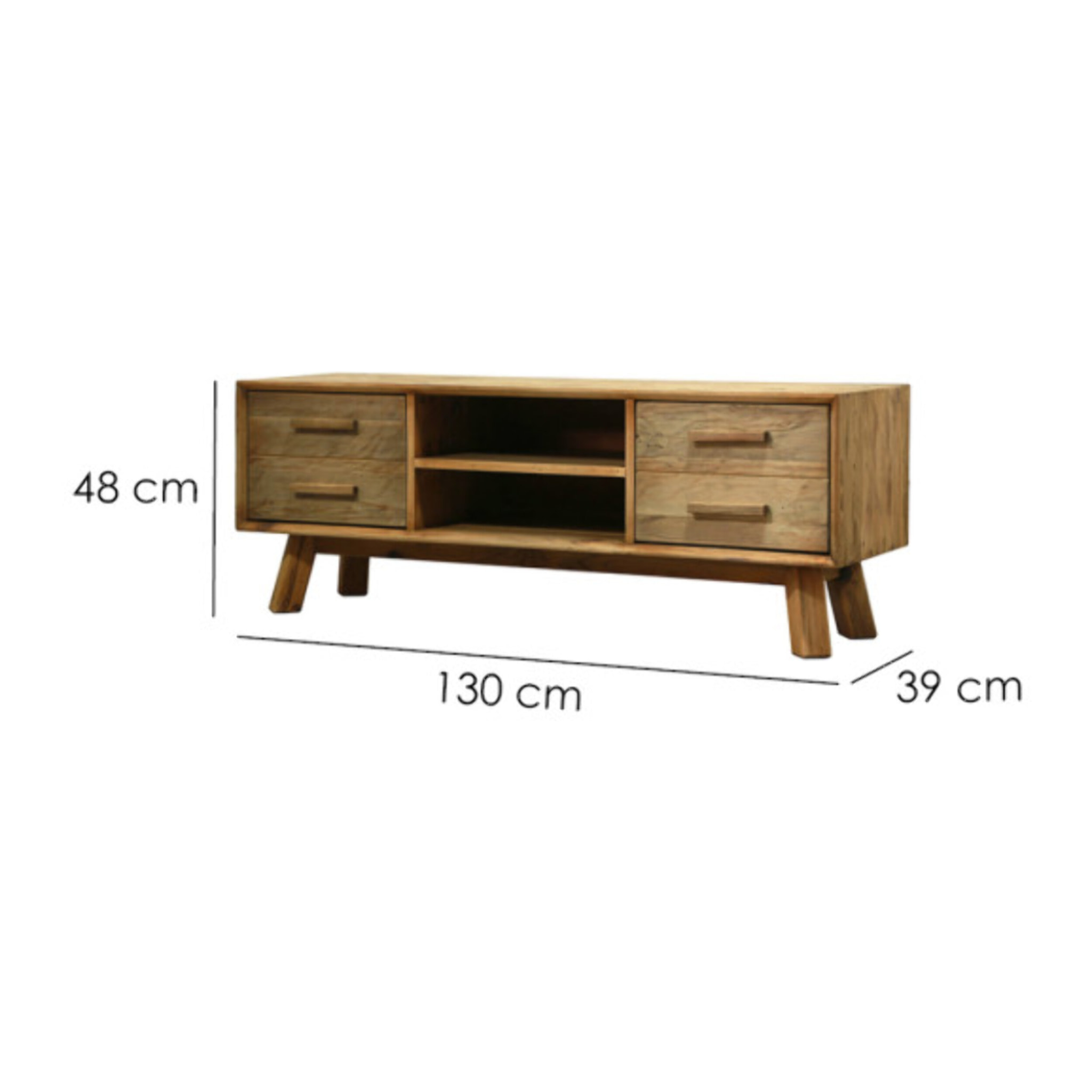 Meuble TV en pin recyclé 4 tiroirs & 2 niches - ORIGIN