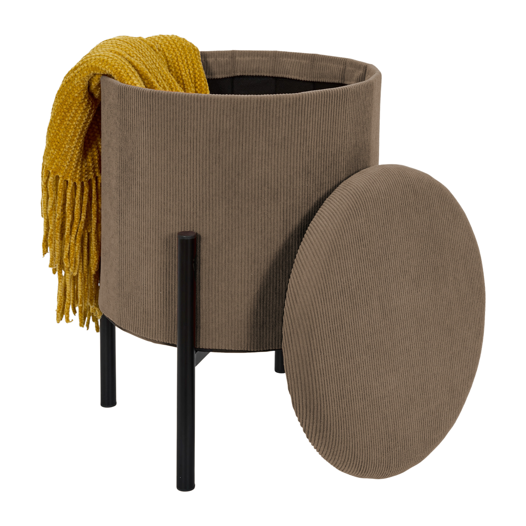 Lot de 4 Poufs - HOME DECO FACTORY - Jules - Rangement - Côtelé - Taupe