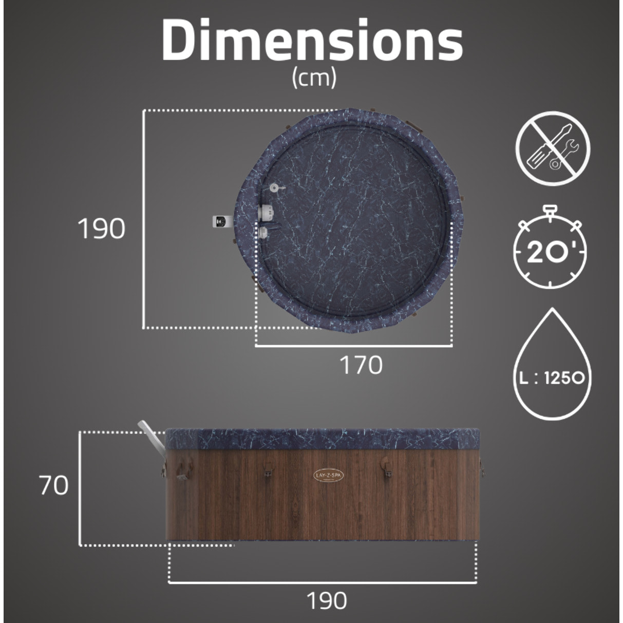 Bestway Spa semi rigide rond Lay-Z-Spa Toronto Smart AirJet Thermacore avec WiFi 5-7 personnes