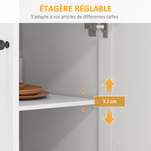 Desserte de cuisine - tiroir, 2 portes, étagère, porte-épices - MDF blanc plateau bois hévéa verni