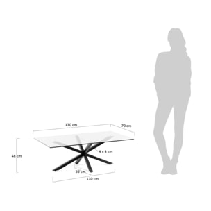 Kave Home - Tavolino da caffè Argo 130 x 70 cm vetro gambe nero